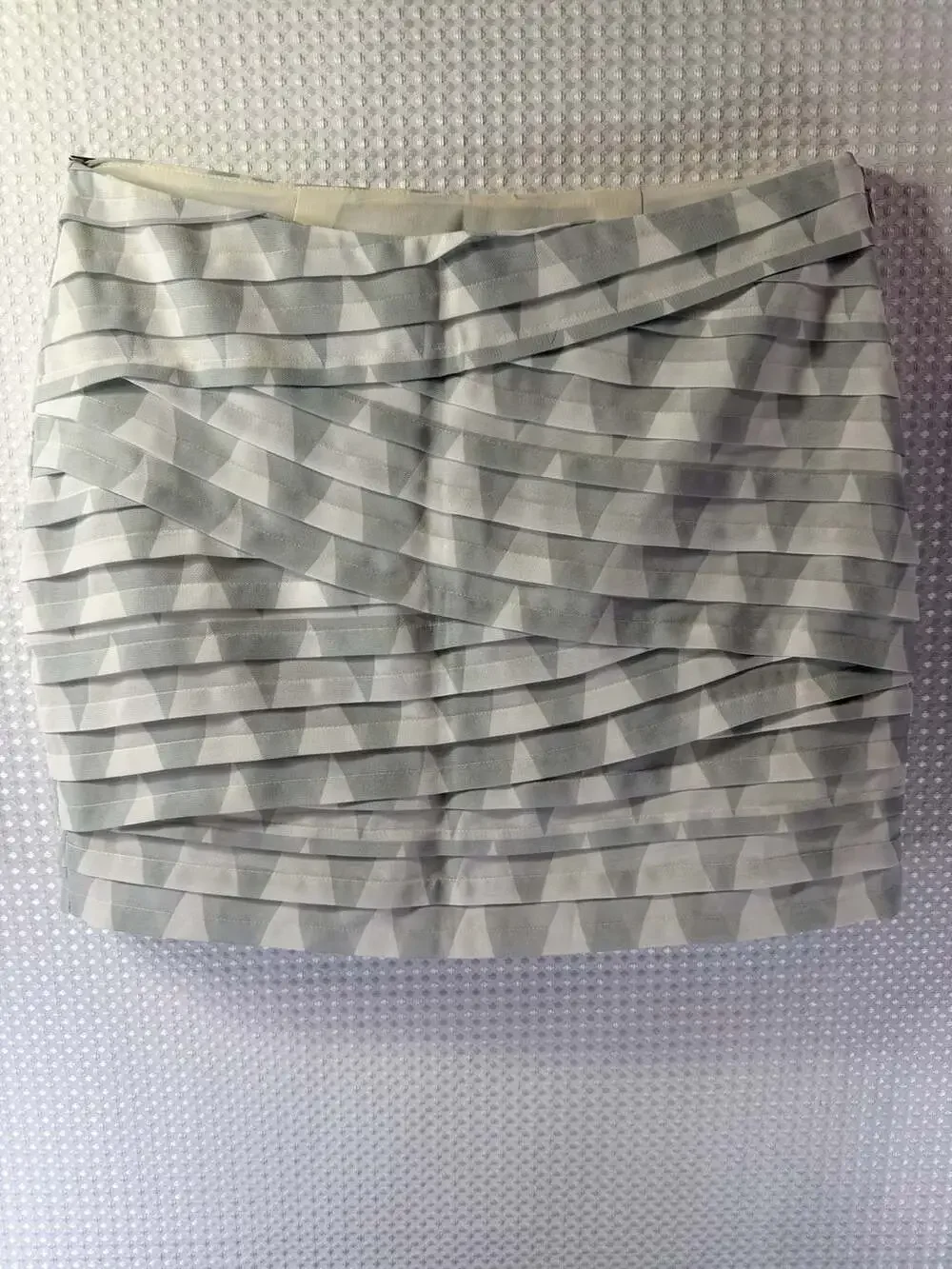 Armani Exchange  Light-Gray and White Geometric Pattern Layered Mini Skirt